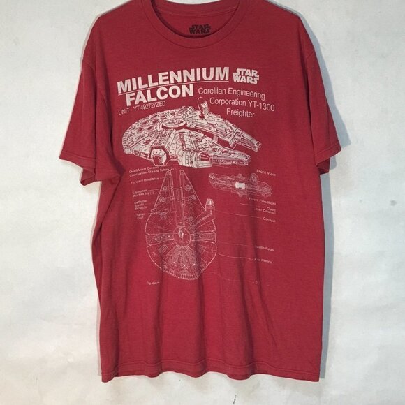 Disney Star Wars Red Han Solo Millennium Falcon Short Sleeve Tee T Shirt XL - Picture 2 of 7